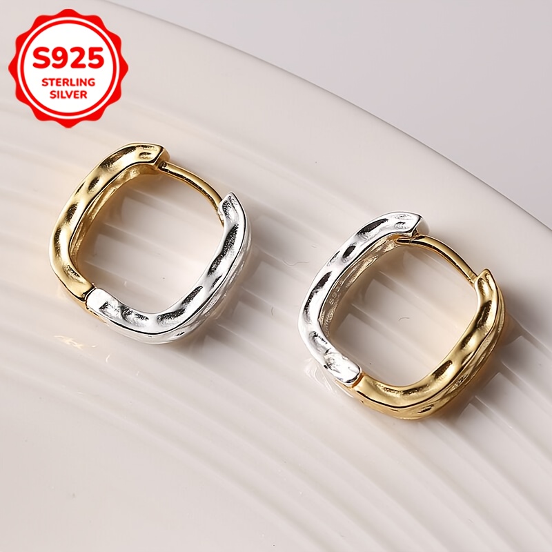 Geometric Hoop Earrings 925 Sterling Silver Square & Round